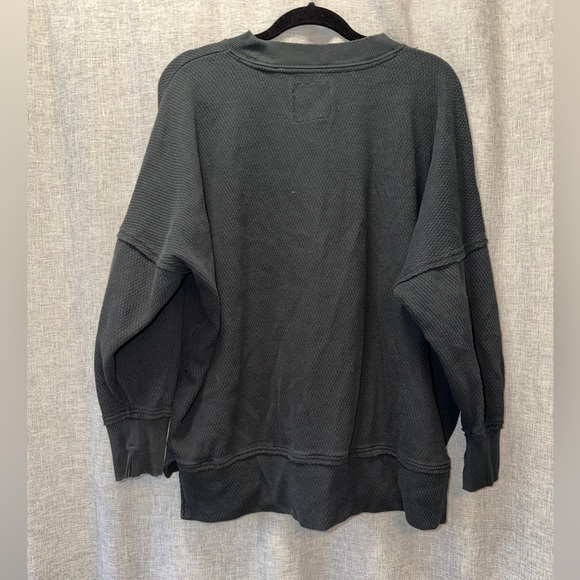 aerie Black Waffle Knit Crewneck Sweatshirt large - Picture 3 of 4